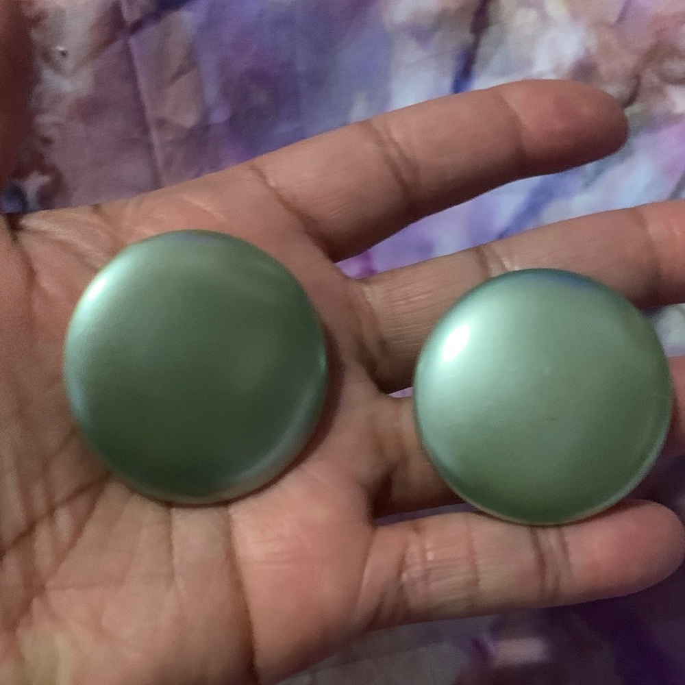 Vintage Green Button like Clip on Earrings